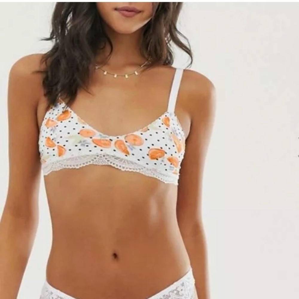 Free People White Bralette with Orange Print